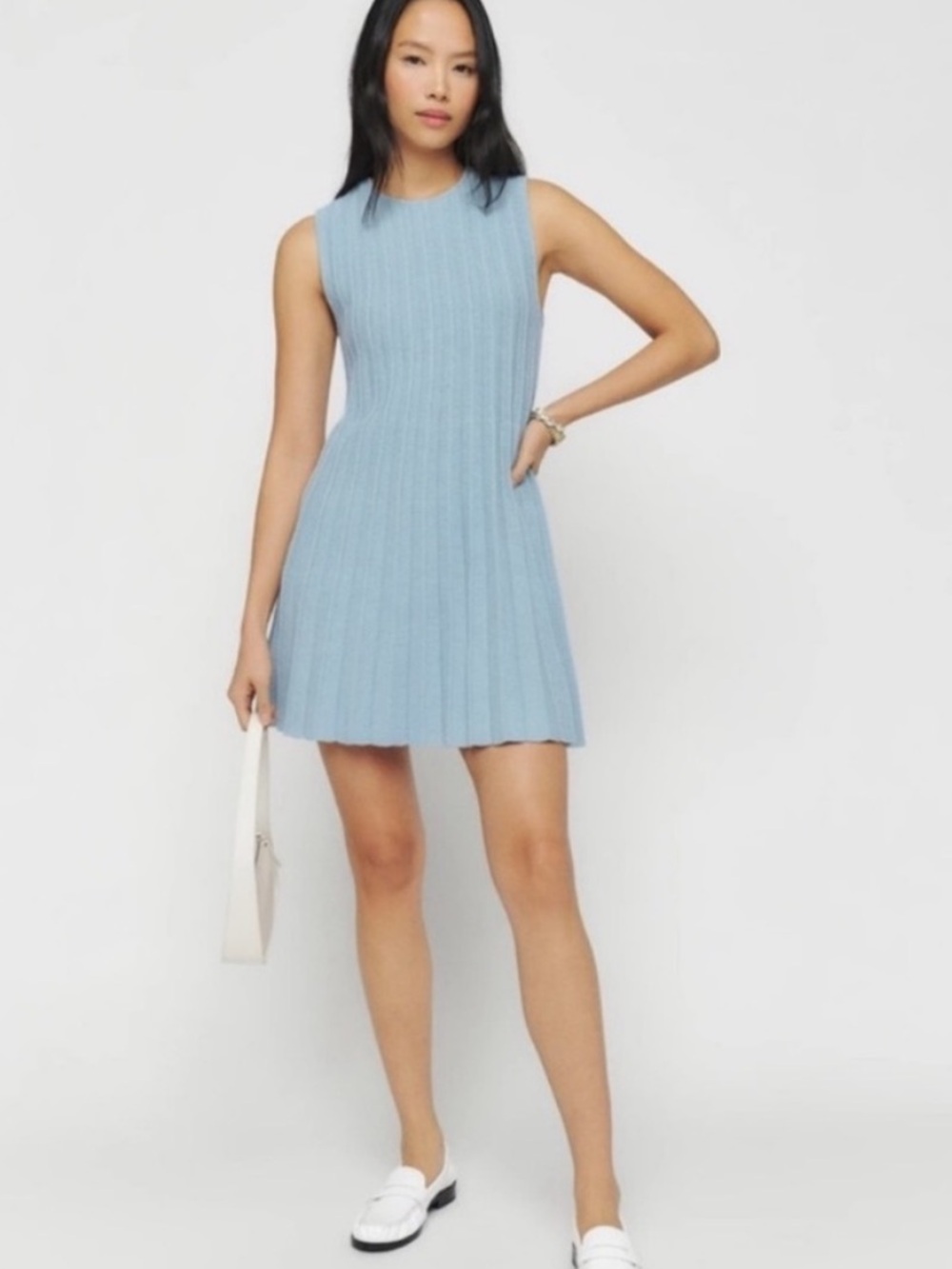 Reformation Ezra Cotton Knit Mini Dress Mineral Blue NWT XL
